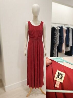 Anne Klein Red Pleated Sleeveless Midi Dress